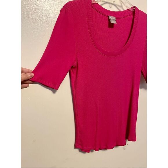🔴 Hot pink Y2K style Ribbed Elbow-Sleeve Tee by Chicos size s - Picture 5 of 9